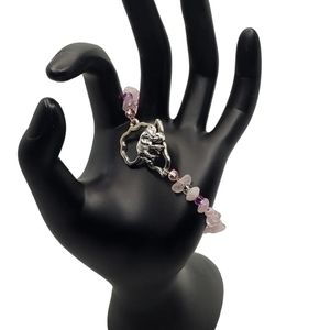Rose Quartz Gemstone Bracelet featuring Antique Silver Africa Focal